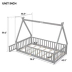 Okak Lit au sol simple/double avec toit amovible en forme de tente et rails de sécurité à 360° pour les tout-petits de 2 à 6 ans, lit pour enfants facile à monter, chambre d'enfant