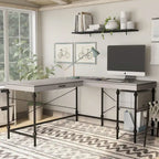 Bureau d'ordinateur d'angle en métal de 59 pouces Haley Farmhouse avec ports USB par Furniture of America