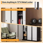 Armoire de rangement métallique de 72 po avec 1 porte, casiers pour employés et étudiants avec étagères, casier de rangement métallique en acier pour l'école, le bureau, la salle de sport, gris et noir