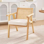 VEVOR Chaise en rotin de style moderne du milieu du siècle, fauteuil d'appoint rembourré en velours avec dossier en rotin, chaise de salon rétro pour salon, chambre à coucher, beige