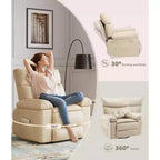Fauteuils inclinables surdimensionnés de 22'' avec chauffage et massage - Pivotant à 360° - Fauteuil à bascule manuel avec télécommande pour salons et chambres à coucher