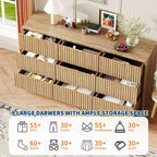 COZONY Commode cannelée à 8/9 tiroirs - Grand meuble de rangement en bois avec poignées métalliques et dispositif anti-basculement pour chambre à coucher, salon, couloir