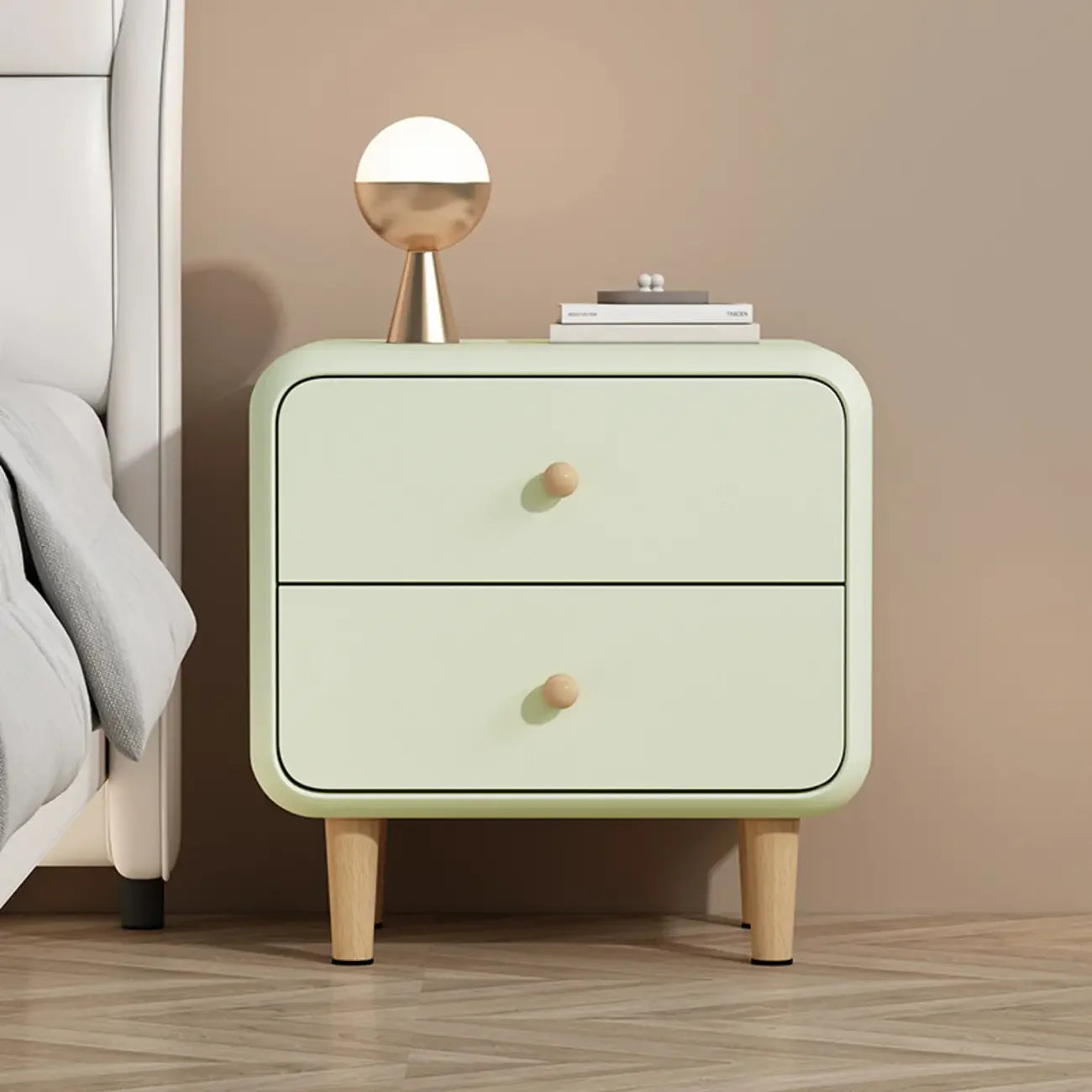 Table de chevet moderne en bois à 2 tiroirs avec pieds