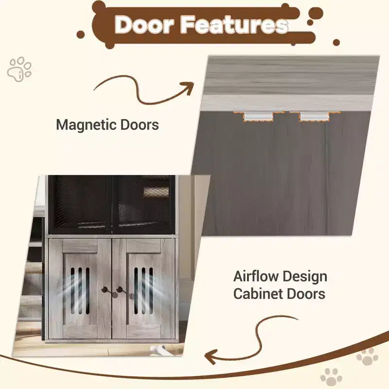 Meuble de litière pour chat GustomWave, armoire double cachée 2 en 1 avec bac à litière fermé et échelle, meuble pour chat en bois