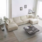 Canapé Confort MAYEERTY en U avec méridienne réversible, Grand Canapé Modulable en U avec Pouf pour Salon, Beige