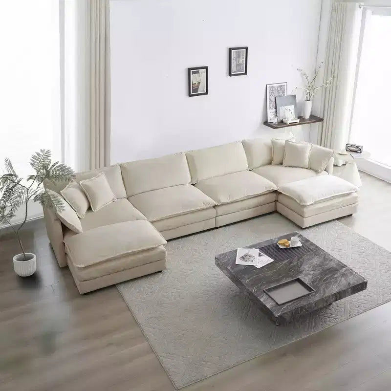 Canapé Confort MAYEERTY en U avec méridienne réversible, Grand Canapé Modulable en U avec Pouf pour Salon, Beige