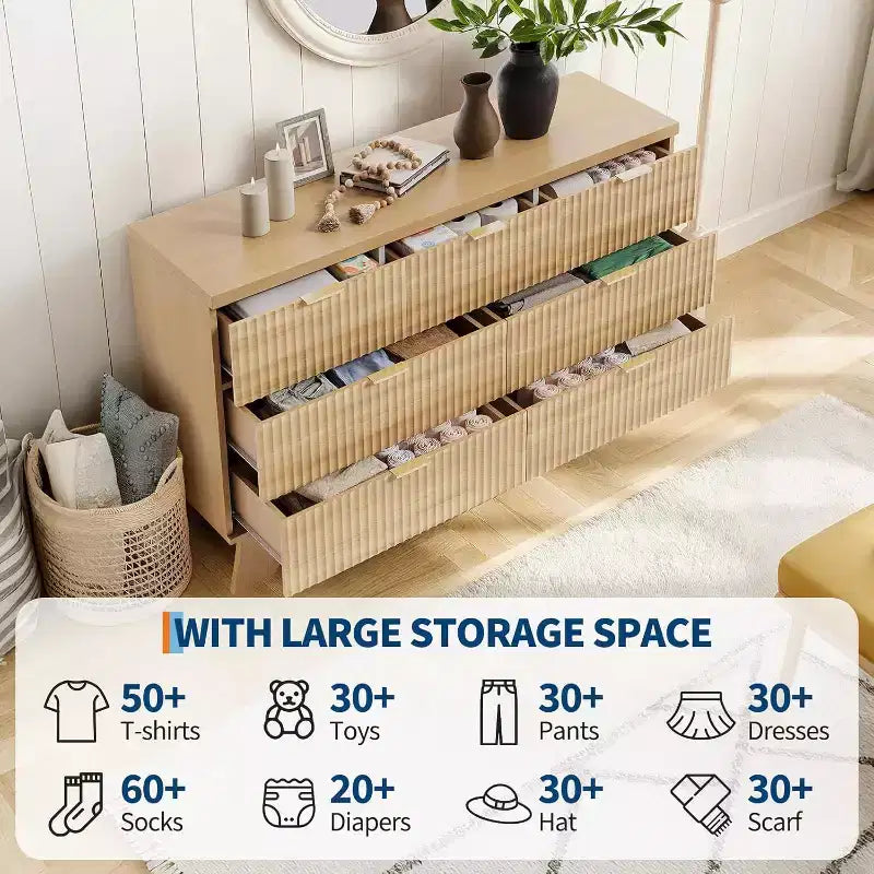 Commode à 7 tiroirs pour chambre à coucher, commode moderne du milieu du siècle, commode à tiroirs cannelée, meuble TV, organisateur de rangement pour salon, couloir, entrée
