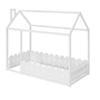 Lit cabane en bois avec barrière de sécurité pour enfants et adolescents, blanc