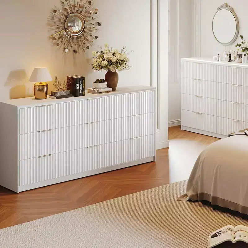 COZONY Commode cannelée à 8/9 tiroirs - Grand meuble de rangement en bois avec poignées métalliques et dispositif anti-basculement pour chambre à coucher, salon, couloir
