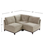 Ensemble canapé d'angle modulable et fauteuil sans accoudoirs 3 pièces en tissu chenille