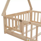 Okak Lit au sol simple/double avec toit amovible en forme de tente et rails de sécurité à 360° pour les tout-petits de 2 à 6 ans, lit pour enfants facile à monter, chambre d'enfant