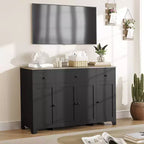 1 Buffet en aggloméré 15 mm E1 avec 4 portes et 3 tiroirs pour salle à manger, doté d'une construction durable, d'un rangement spacieux, d'un design élégant et d'un assemblage facile