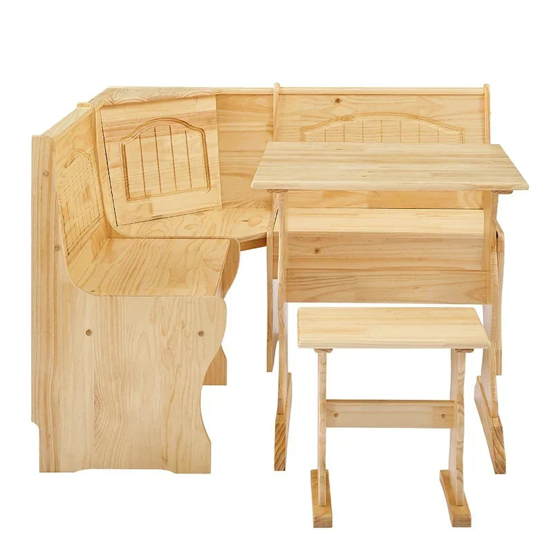 MUSEHOMEINC Ensemble de table de salle à manger 3 pièces en bois massif de style traditionnel avec banquette latérale, ensemble de table de coin repas avec rangement caché