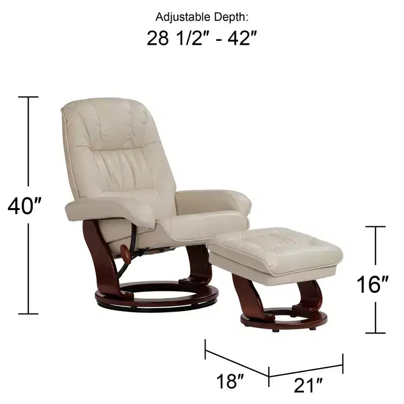 Fauteuil Inclinable BenchMaster Kyle en Faux Cuir Taupe Fauteuil Moderne avec Repose-pieds Ottomane Inclinable Manuellement Ergonomique et Pivotant pour Chambre Salon Lecture
