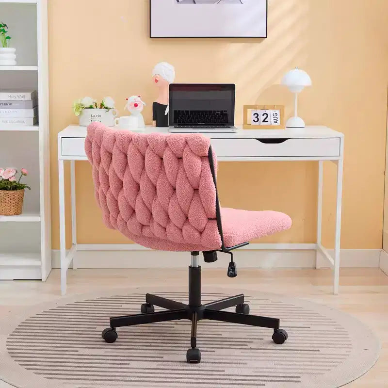 Chaise de bureau à roulettes, Chaise croisée en tissu gris, Chaise de bureau pivotante à roulettes, Chaise d'ordinateur à siège large, Chaise de vanité réglable en hauteur