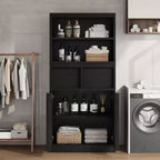 Meuble de Rangement Salle de Bain Haut de 129 cm, Meuble Bas Autonome avec 2 Tiroirs, Meuble de Rangement pour Salon Cuisine Salle de Bain