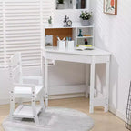 Ensemble bureau et chaise pour enfants, table d'étude d'angle en bois avec étagère, tableau d'affichage et porte-stylo, table d'écriture pour garçons et filles, blanc