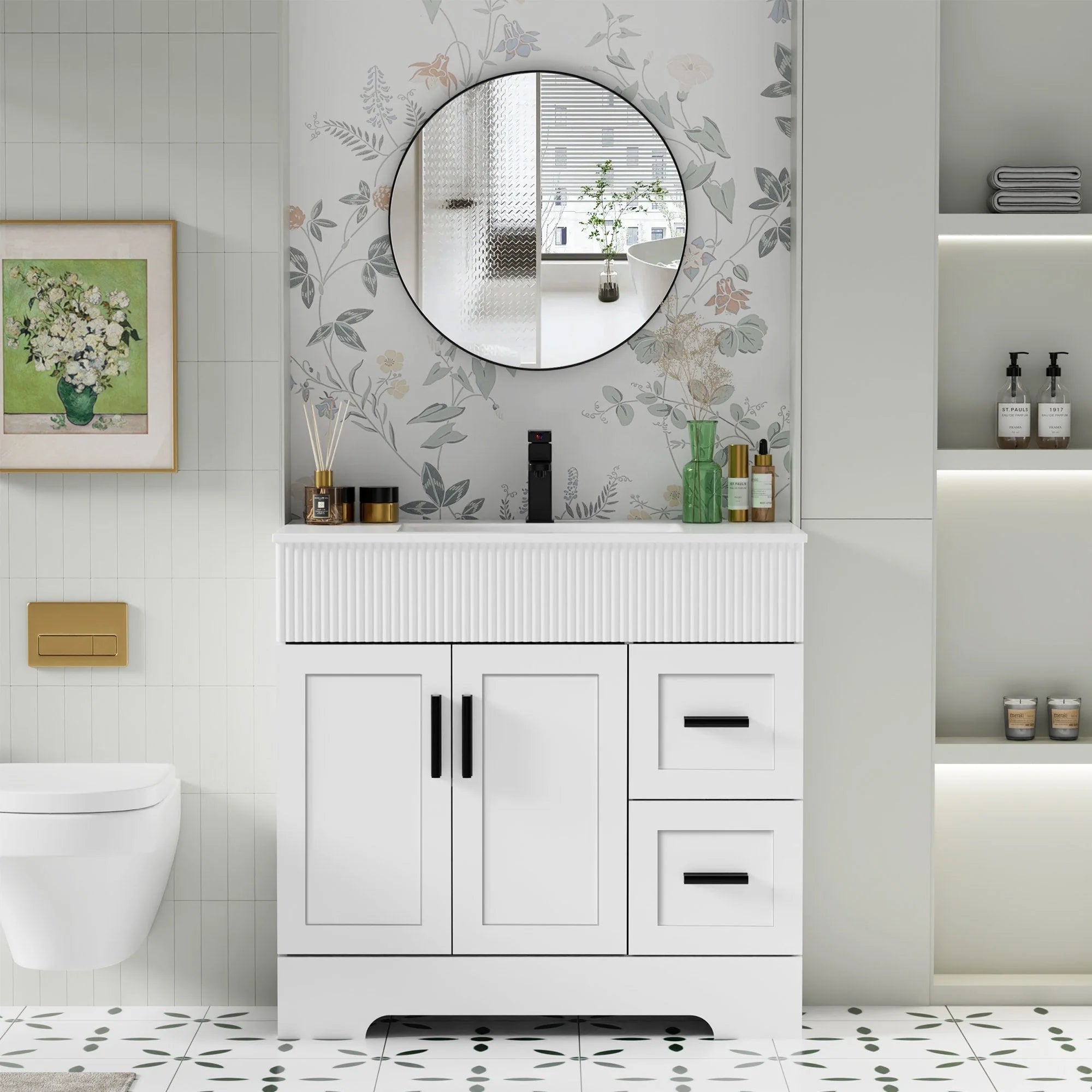 Meuble-lavabo de salle de bain Wavy Line 30/36/48 avec évier et robinet