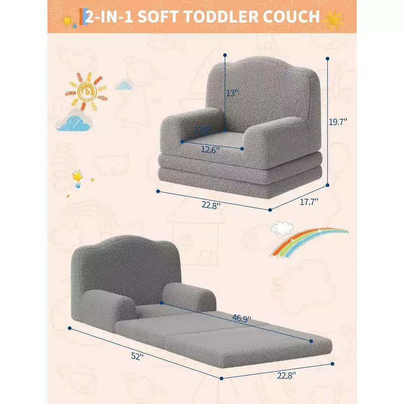 Canapé et fauteuil pour enfants 2-en-1 – Sofa en mousse pliable pour tout-petits