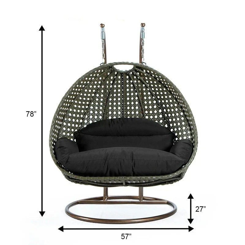 LeisureMod Fauteuil suspendu œuf 2 places avec support - Balançoire / hamac de patio en rotin osier pour extérieur/intérieur avec coussins
