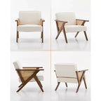 Fauteuil d'appoint moderne en lin, fauteuil de lecture rembourré avec dossier, fauteuil simple, fauteuil d'appoint avec pieds en bois pour salon ou chambre à coucher