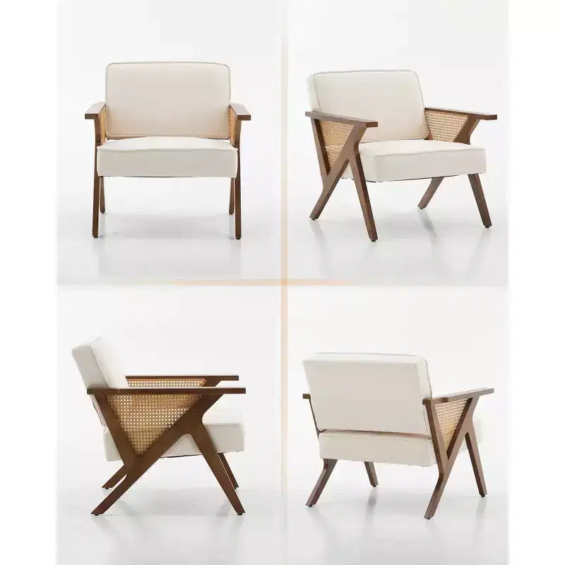 Fauteuil d'appoint moderne en lin, fauteuil de lecture rembourré avec dossier, fauteuil simple, fauteuil d'appoint avec pieds en bois pour salon ou chambre à coucher