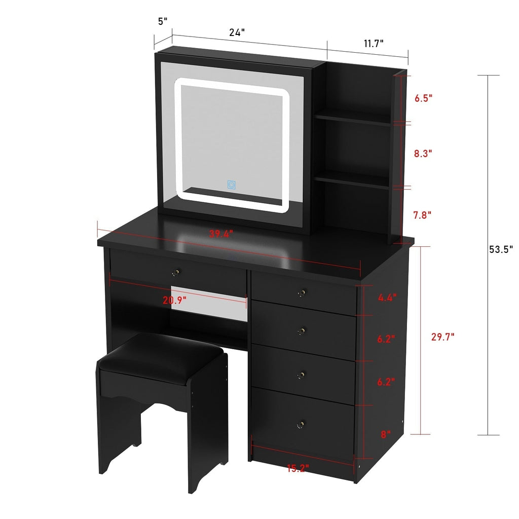 Coiffeuse de 99 cm de large avec tabouret et miroir