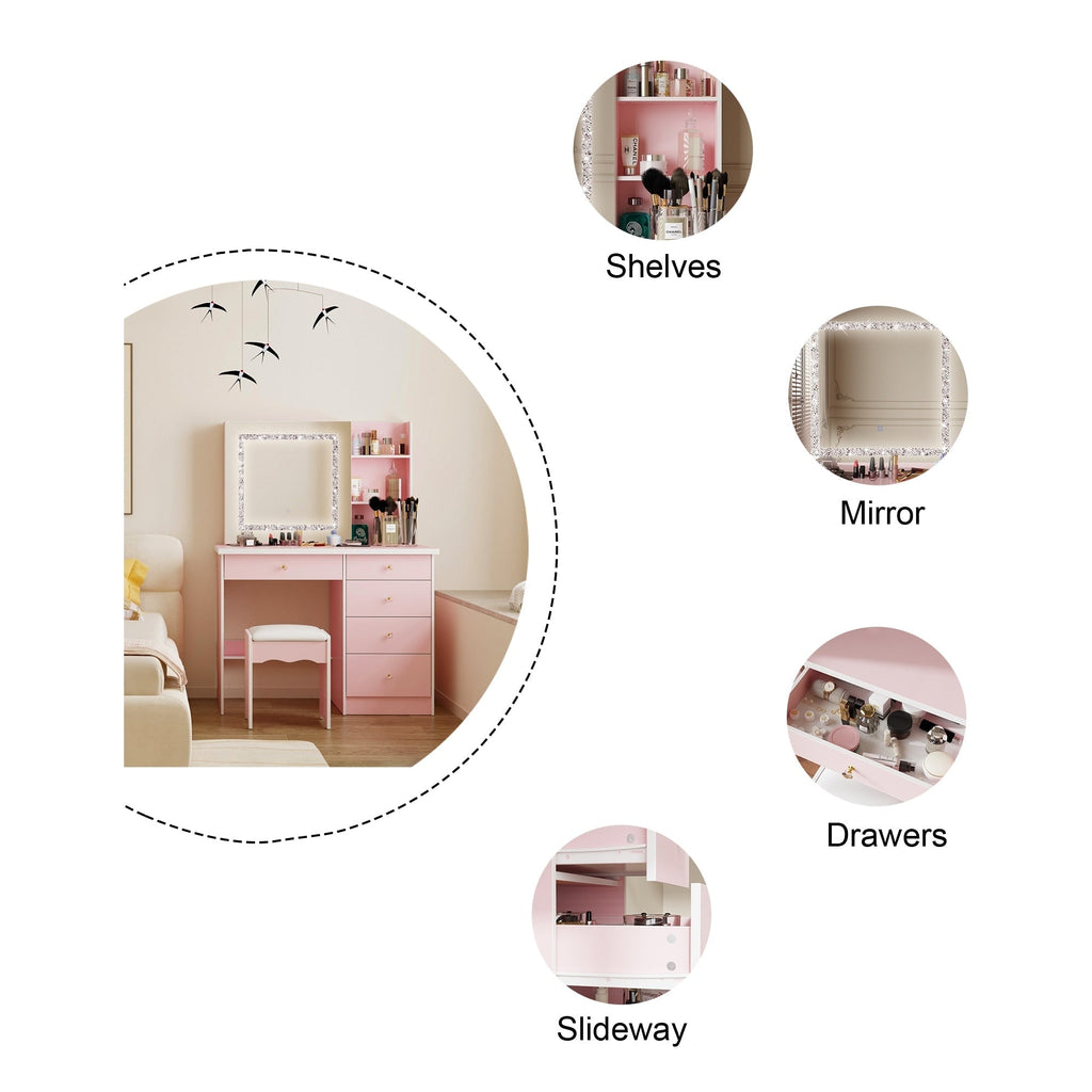 Coiffeuse de 99 cm de large avec tabouret et miroir