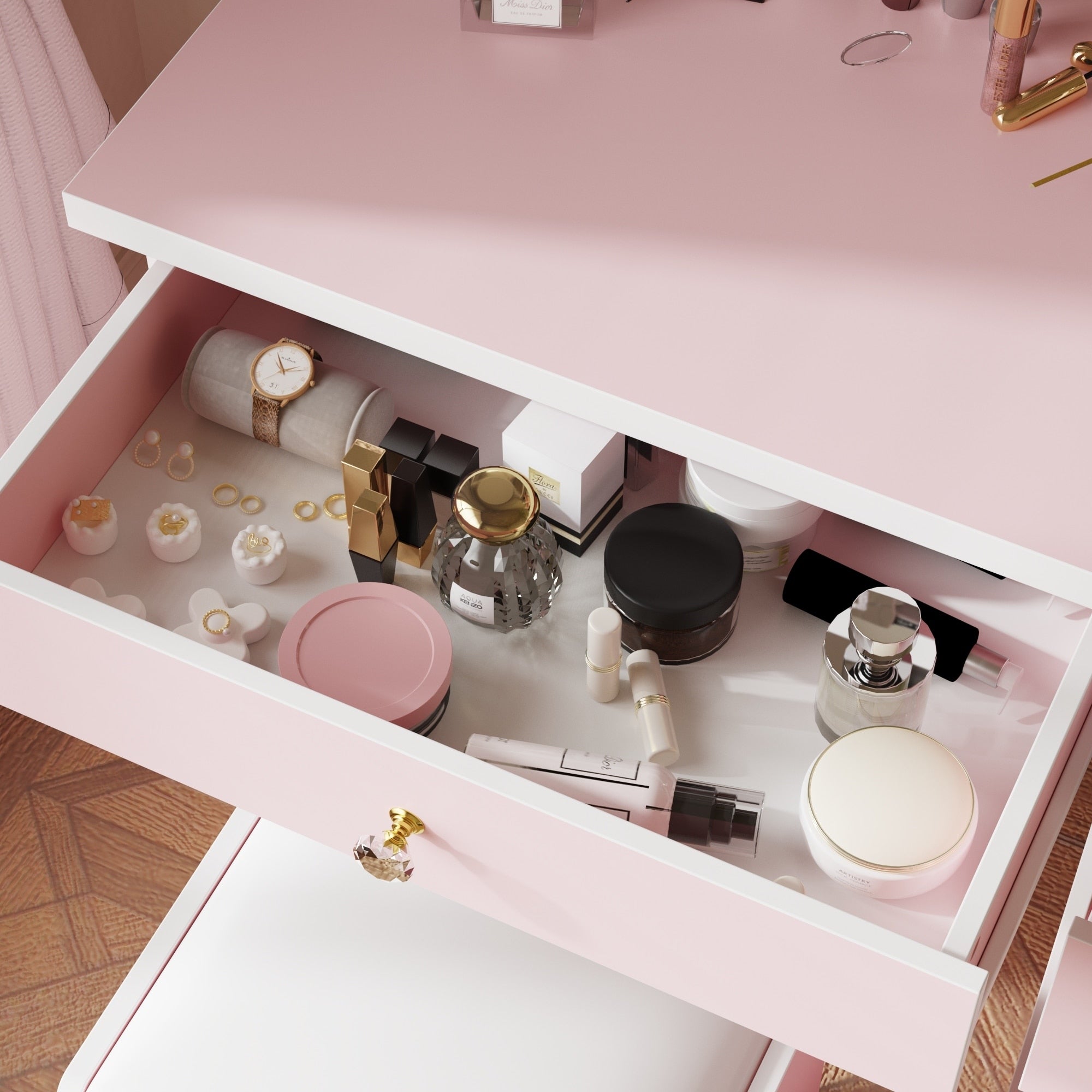 Coiffeuse de 99 cm de large avec tabouret et miroir