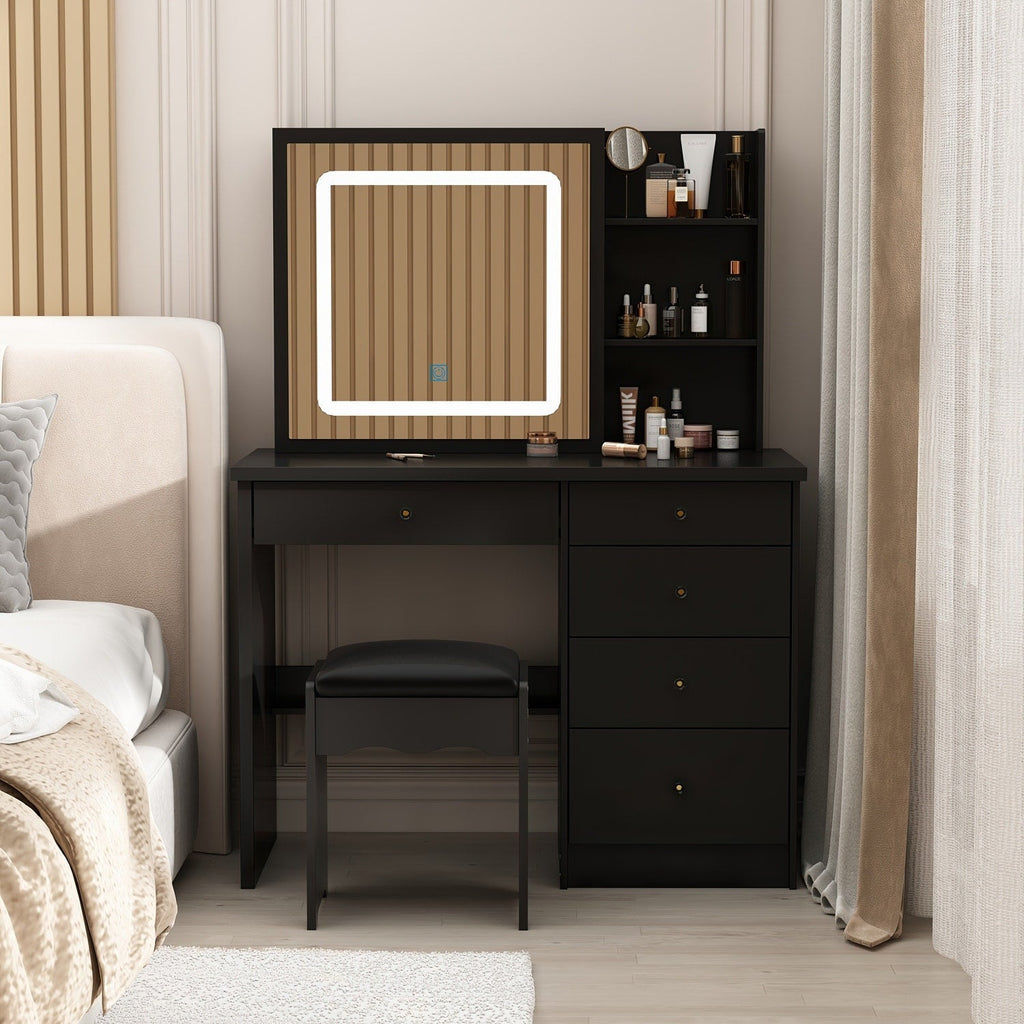 Coiffeuse de 99 cm de large avec tabouret et miroir