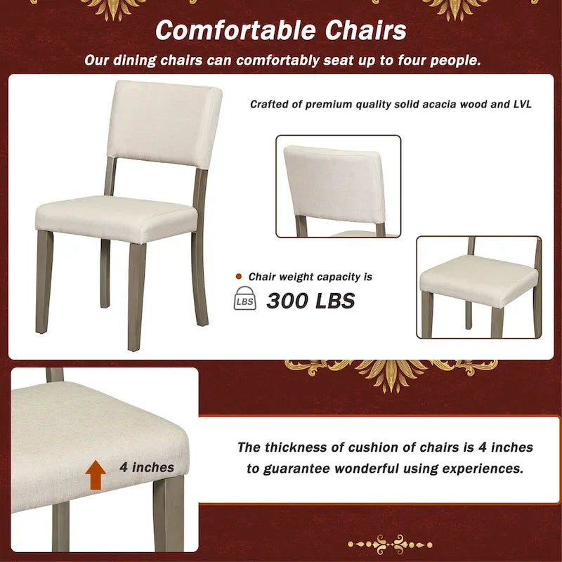 Ensemble de salle à manger 5 pièces en bois taupe rétro avec table à tréteaux courbés et 4 chaises