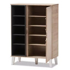 Meuble à chaussures en bois 1 porte Adelina Mid-Century Modern Baxton Studio - Marron : Organiseur de chaussures autoportant pour entrée, peut contenir 15 paires