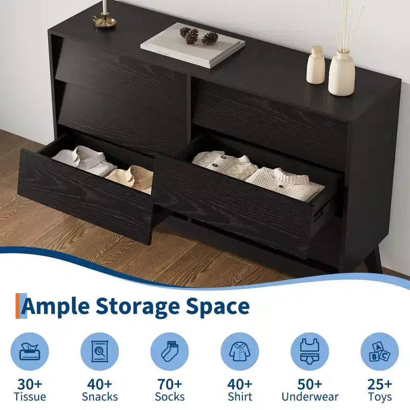 Commode à 6 tiroirs pour chambre à coucher, commode moderne de 120 cm, meuble TV en bois, armoire de rangement pour placard ou salon, noir