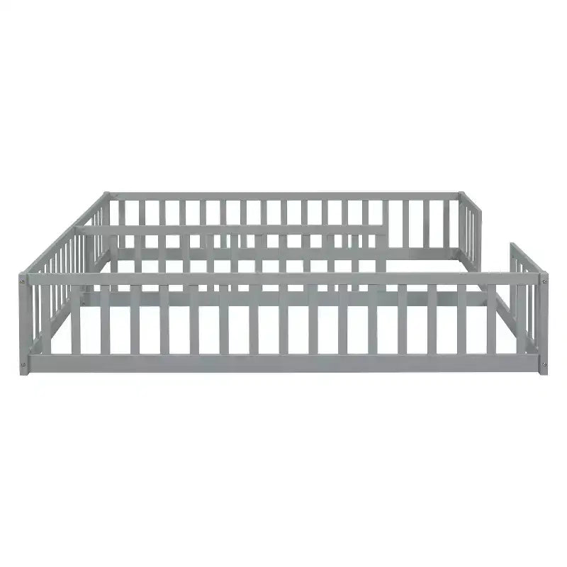 Lit double superposé avec barrière de sécurité, lit plateforme en bois avec clôture pour 2 enfants