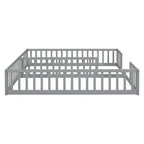 Lit double superposé avec barrière de sécurité, lit plateforme en bois avec clôture pour 2 enfants