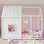 Cadre de lit au sol Whisen Twin Size, lit en forme de maison avec toit, clôture