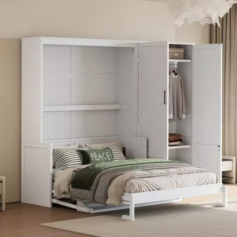 Lit escamotable Queen Size Whisen Modern Design, se pliant dans une armoire avec penderie
