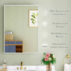 Armoire à pharmacie Elise avec miroir, armoire de salle de bain à montage en surface ou encastré, étagères réglables en verre trempé, réversible