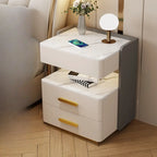 Table de chevet avec rangement à tiroirs, recharge sans fil et éclairage LED