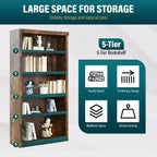 FDW Étagère à Livres Industrielle à 5 Niveaux en Bois, Parfaite pour Bureau à Domicile ou Salon, Marron