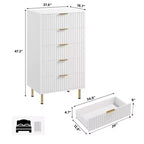 Commode moderne en bois de 122 cm de haut avec 5 tiroirs cannelés profonds et un large plateau pour chambre à coucher, salon, couloir, chambre d'enfant