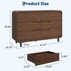 Commode à 6 tiroirs GustoWave, commode en bois avec pieds en métal et kit anti-basculement, meuble de rangement à coins arrondis pour chambre ou salon