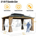 Tonnelle EROMMY à toit rigide, pergola extérieure avec double toit, moustiquaire et rideaux, auvent robuste pour patio, jardin, fête au bord de la piscine