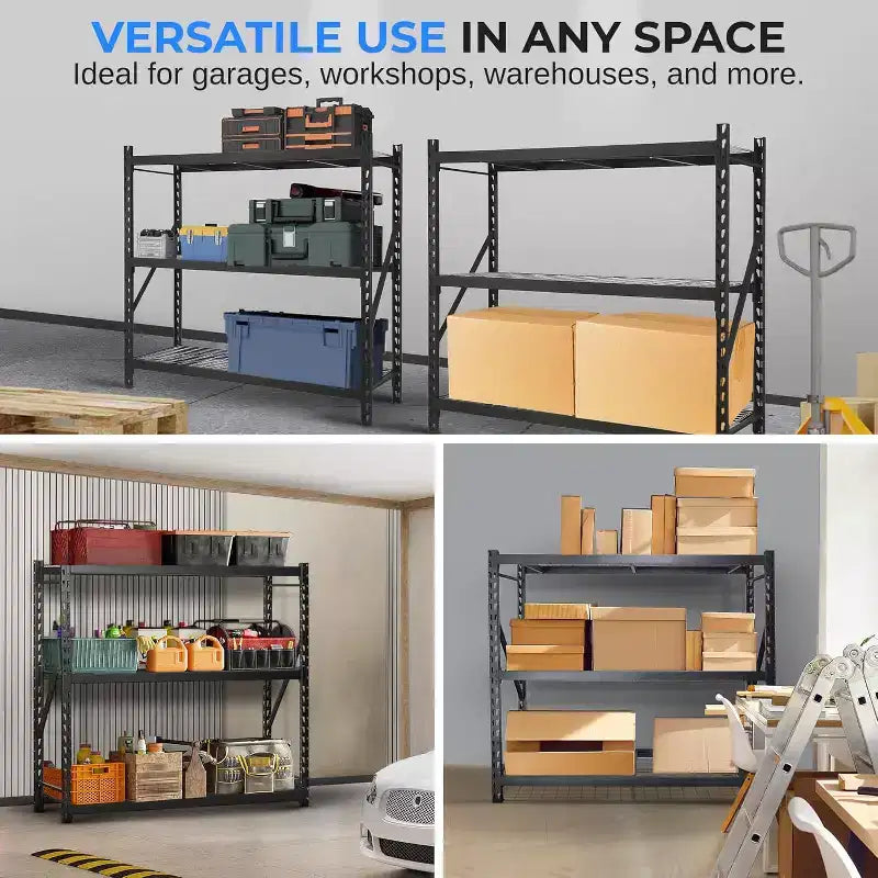 Étagère métallique de garage 3 niveaux robuste pour le rangement, avec une capacité de 900 kg par niveau, réglable, conception robuste