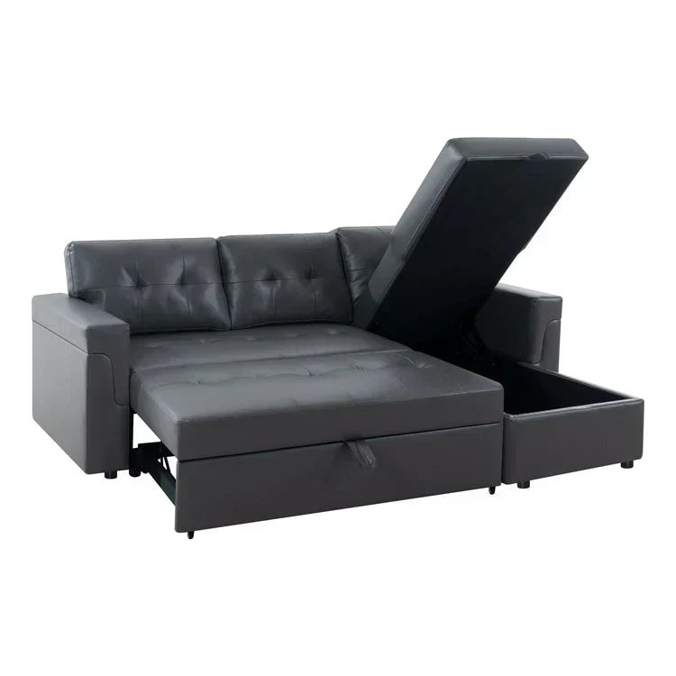 Canapé d'angle réversible convertible avec lit gigogne, méridienne de rangement et pieds durables