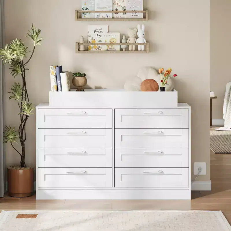 Commode Zstar 5 tiroirs pour Chambre, Commode verticale de 105 cm de haut avec Rangement Autonome, Coffre de Rangement en Bois pour Salon, Blanc