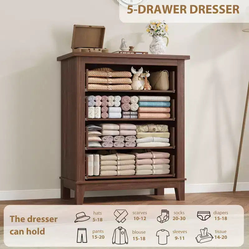 GustoWave Commode 4 tiroirs pour chambre à coucher, commode verticale haute de 88,4 cm avec grand rangement, commode en bois autoportante pour chambre à coucher, salon