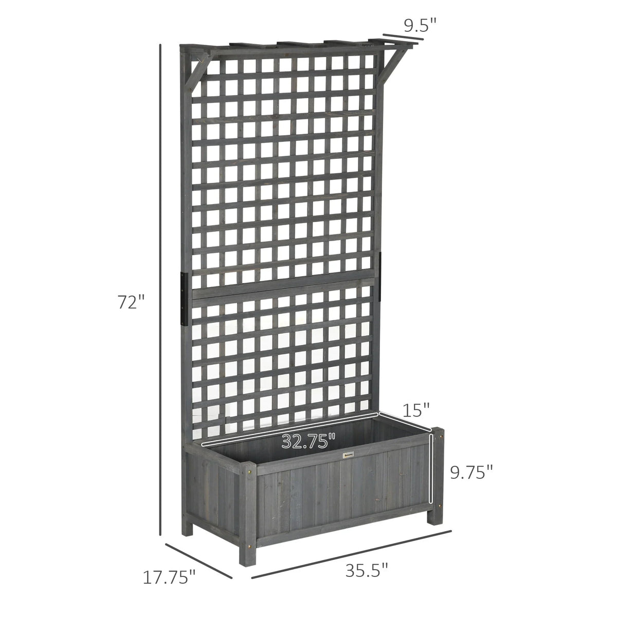 Jardinière en bois Outsunny avec treillis, lit de jardin surélevé pour plantes grimpantes avec trous de drainage et toit