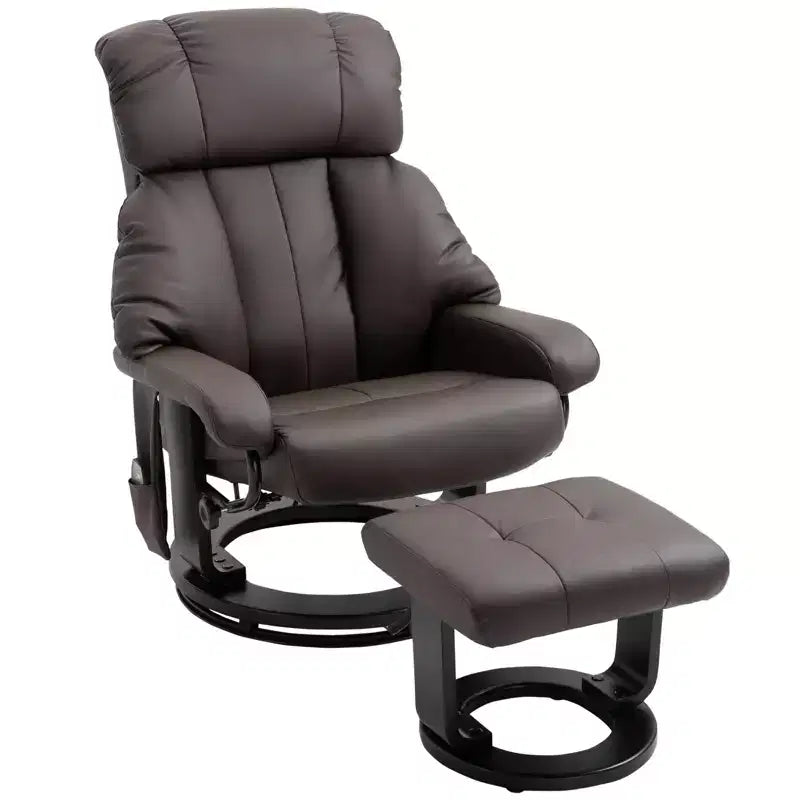 Fauteuil inclinable avec repose-pieds ottoman, fauteuil inclinable de massage vibrant avec revêtement en similicuir et base pivotante en bois pour salon et chambre à coucher