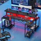 Bureau de gamer Bestier 71,5 pouces avec prise de courant, bureau d'ordinateur en L avec support d'écran, table de gamer d'angle avec étagère réglable et crochet pour casque